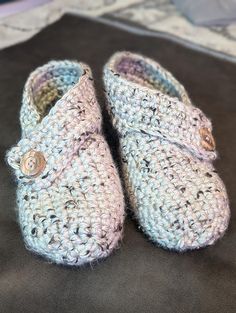 A pair of modern crochet shoes.