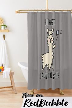 Llama Puns, Llama Fun, Llama Take a Selfie Shower Curtain Curtains For Sale, Shower Curtain