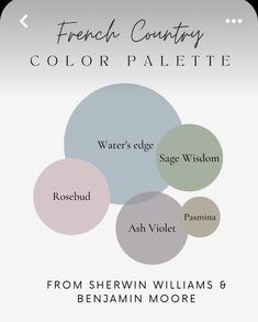 the french country color palette from shewin williams & benami moore, featuring four different colors