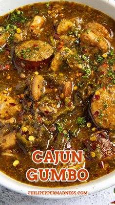 Cajun Chicken And Sausage Gumbo looking very delicious Cajun Ninja Gumbo, Cajun Food Recipes, Crockpot Gumbo, Chicken Gumbo Recipe, Cajun Gumbo Recipe, Chicken And Sausage Gumbo Recipe, Cajun Meals, Cajun Chicken And Sausage, Sausage Gumbo Recipe