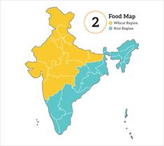 a map with the location of india and two different regions in blue, yellow and green