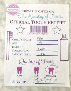 the receipt for an official tooth clinic