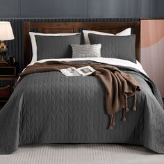 Wonderful Bedding Solid Washed Cotton 3-Piece Quilt Set-Dark Gray-Full/Queen- Quilt Bedroom Decor Ideas, Quilt Bedding Ideas, Bedroom Linens, Chemical Safety, Angel Fire, Geometric Arrow, Cotton Quilt Set, Basement Bedroom, Farmhouse Master