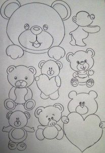 a drawing of teddy bears with hearts