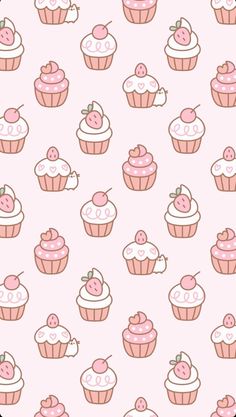 pink cupcakes and strawberries on a light pink background