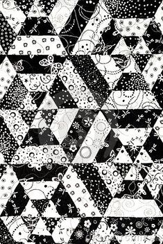 black and white patchwork quilt pattern with lots of different designs on it stock photo