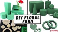 several different types of foams and shapes with the words diy floral foam on them