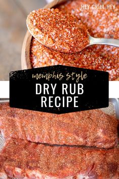 the recipe for dry rub is in a bowl with spoons