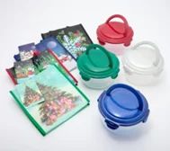 several plastic containers with lids are shown on a white surface