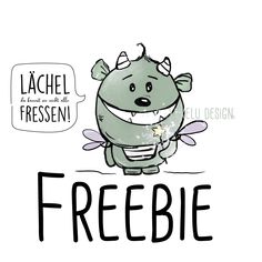 a cartoon character with the words freebie