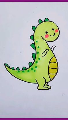 a drawing of a green and yellow dinosaur