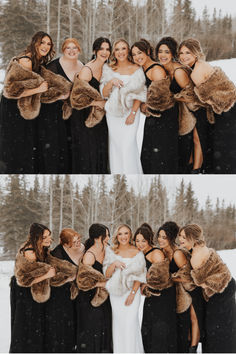 a group of women standing next to each other in the snow