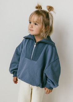 Half Zip Sweater- Blue Balayage, Surfergirl Style, Loose Sleeves, Baby Fits, Kids Wardrobe, Half Zip Sweaters, Toddler Hair, Zip Sweater