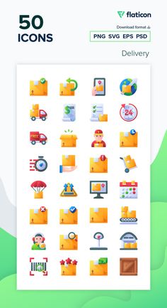 the 50 premium icons are displayed in this flat icon pack, which includes different types of items