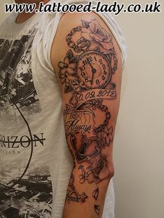 a man with a clock tattoo on his arm