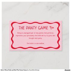 a pink business card that says the party game