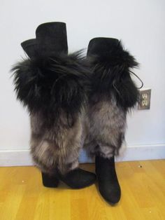 New and Stylish Black and Silver Fox Fur Boot Cover / Leg Warmer. Made in Canada Fur Boot Covers, Fox Fur Boots, Leg Warmer, Silver Fox, Socks And Hosiery, Fox Fur, Fur Trim, Leg Warmers, Hosiery