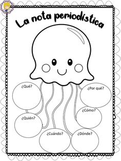 a spanish coloring book with an image of a jellyfish and the words la nota period