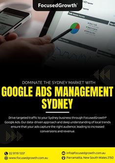 a person holding a smart phone in their hand with the words google ads management sydney on it