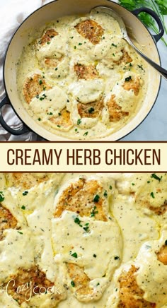 A skillet full of Creamy Herb Chicken with fresh parsley on top. Creamy Chicken Meal Prep, Creamy Herb Chicken Recipes, Creamy Chicken Dinner Recipes, Easy Cream Of Chicken Recipes, Chicken Breast With Sauce Recipes, Chicken Creamy Recipes, Chicken And Heavy Cream Recipes, Creamy Chicken Recipes Baked, Cream Of Chicken Chicken Recipes