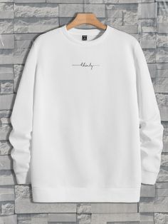 Shein Men, Men Sweatshirts, Stylish Men Casual, Fabric Letters, White Casual, Sleeve Designs, Stylish Men, Long Sleeve Knit