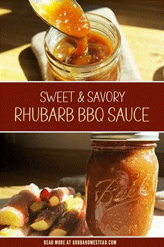 sweet and savory rhubarb bbq sauce in a mason jar