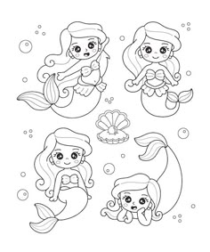 the little mermaids are swimming in the water coloring pages for kids to print and color