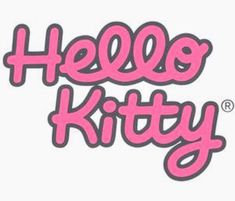 the hello kitty logo is pink and grey