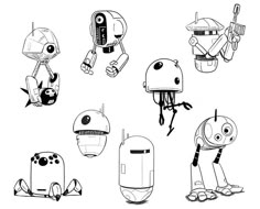 some cartoon characters are drawn in black and white