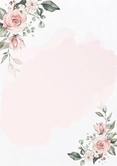 a pink watercolor background with flowers and leaves