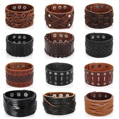 Male Jewelry, Leather Bracelet For Men, Bracelets Bangle, Brown Leather Bracelet, Genuine Leather Bracelet, Wide Cuff Bracelets, Vintage Punk