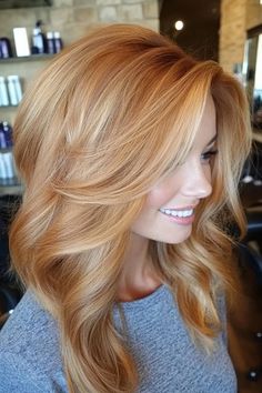 25+ Absolutely Stunning Honey Blonde Hair Ideas - Flo's Blog Red And Honey Blonde Hair Color, Blonde With Red Lowlights Hair Fall Caramel Highlights, Blonde Hair With Caramel Lowlights, Golden Copper Hair Color, Honey Blonde Hair Ideas, Honey Blonde Hair Color Ideas, Caramel Lowlights, Blonde Caramel Highlights, Copper Blonde Hair