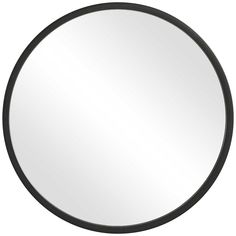 a round mirror is shown with black rims and an oval design on the bottom