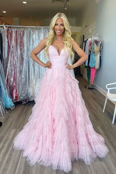 Light Pink Tulle Princess Party Dress Pink Long Prom Dress, Light Pink Prom Dress, 2023 Prom, Prom Dress Inspo, Prom Dresses Long Pink, A Line Prom Dress, Princess Prom Dresses, Stunning Prom Dresses, Layered Tulle Skirt