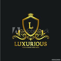 luxury logo design with golden shield and crown