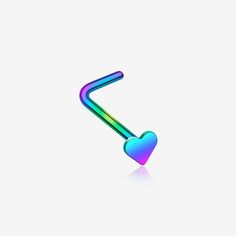 Colorline Steel Heart L-Shaped Nose Ring-Rainbow L Shaped Nose Ring, Circular Barbell, Nose Hoop, Body Modifications, Belly Rings, L Shape, Individual Style, Ear Piercings, Size 20