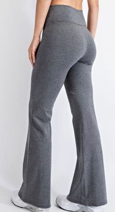 Call them flared leggings or yoga pants. Either way we love them!! Super comfy and stretchy. Cross front panel. High waisted flattering fit. Heather Grey. 95% Cotton 5% Spandex. Flared Leggings Oversized Shirt, Grey Flare Leggings, Grey Yoga Pants Outfit, Flare Yoga Pants Outfit, Rome Outfits, Fall Bottoms, Classy Halloween Costumes, Job Clothes, Grey Yoga Pants