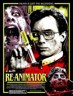 a movie poster for the film reaniator with a man holding a knife in his hand