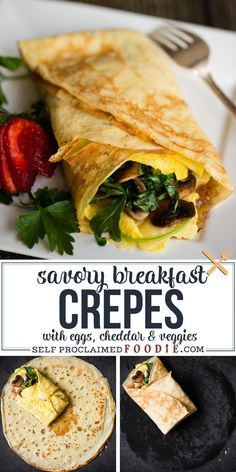 an image of some food that is on a plate with the words crepes