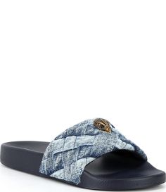 Kurt Geiger Slides, Kurt Geiger Shoes Outfit, Denim Slides, Pretty Sandals, Flat Mules, Slides Sandals, Shoe Inspo, Kurt Geiger