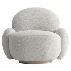 a white chair that is shaped like an egg with two arms and legs, sitting in front of a white background