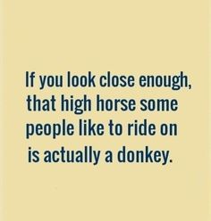 a quote that says if you look close enough, that high horse some people like to ride on is actually a donkey