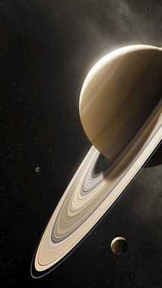 an artist's rendering of saturn and its satellites in the solar system, with two planets