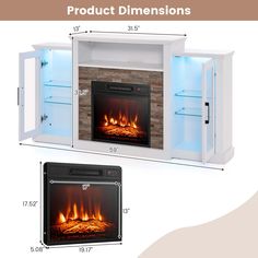 an electric fireplace with the measurements for it