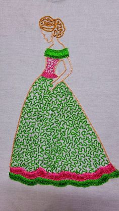 a woman in a green and pink dress is embroidered onto a t - shirt that says princess