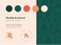 the label for healthy and natural plant based tea is shown in three different colors, including green