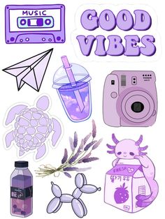 some stickers that have various items on them