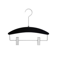 a black and white hanger with two clips attached to it on a white background