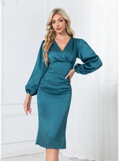 JJ's House No Pleated Satin Midi V-Neck Fall Winter Sheath/Column NO Peacock S Height:5.7ft(174cm) Bust:33.5in(85cm) Waist:26in(66cm) Hips:36in(91cm) Dress. #JJ's House #No #Pleated #Satin #Midi #VNeck #Fall #Winter #SheathColumn #NO #Peacock #S #Dress House No, Satin Midi Dress, Fall Winter, Midi Dress, Satin, V Neck, Dresses