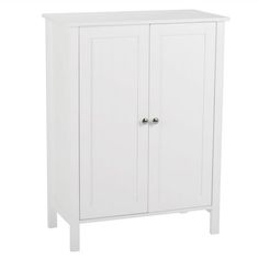 a white cabinet with two doors on it